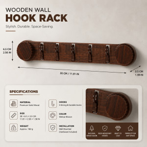 Chestnut Craft Wall-mounted Coat Rack Designed for Smart Storage & Organization – Brown (H-6.5, W-30, L-3.5 CM)