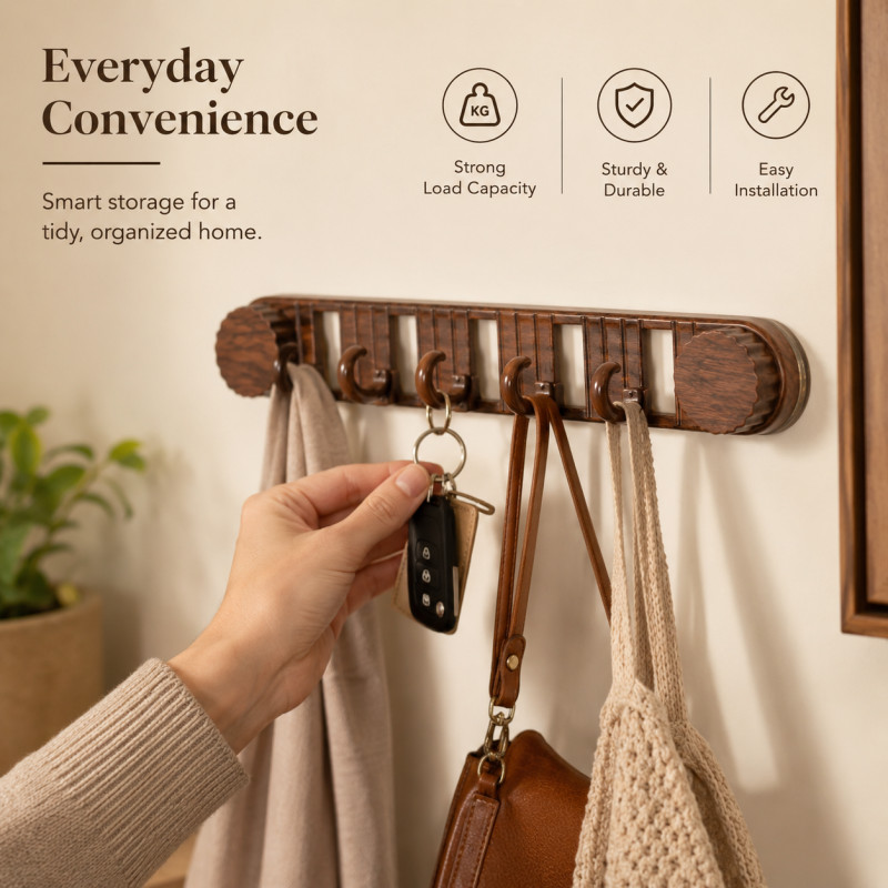 Chestnut Craft Wall-mounted Coat Rack Designed for Smart Storage & Organization – Brown (H-6.5, W-30, L-3.5 CM)