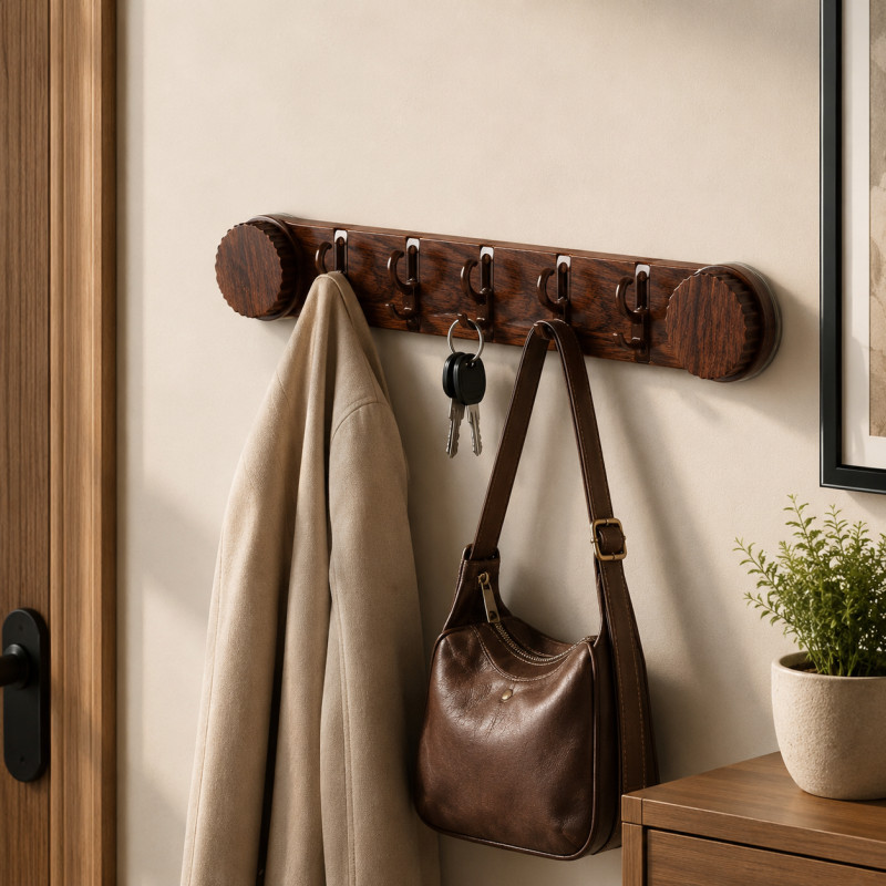 Chestnut Craft Wall-mounted Coat Rack Designed for Smart Storage & Organization – Brown (H-6.5, W-30, L-3.5 CM)