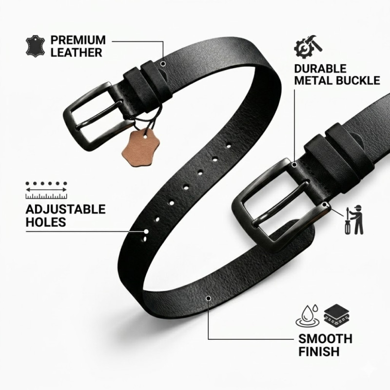 Men's Classic Leather Business & Casual Belt – Sleek Black with Pin Buckle (120cm)