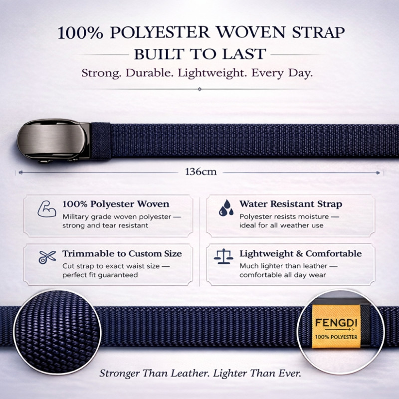 Men's Professional Lightweight Polyester Webbing Belt – Water-Resistant Navy Blue (130cm)