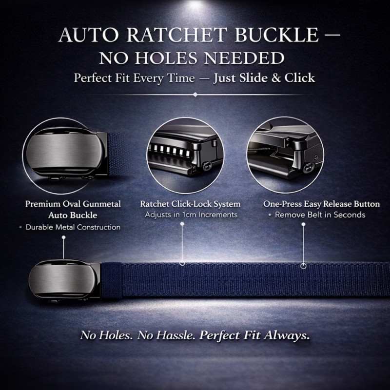 Men's Professional Lightweight Polyester Webbing Belt – Water-Resistant Navy Blue (130cm)