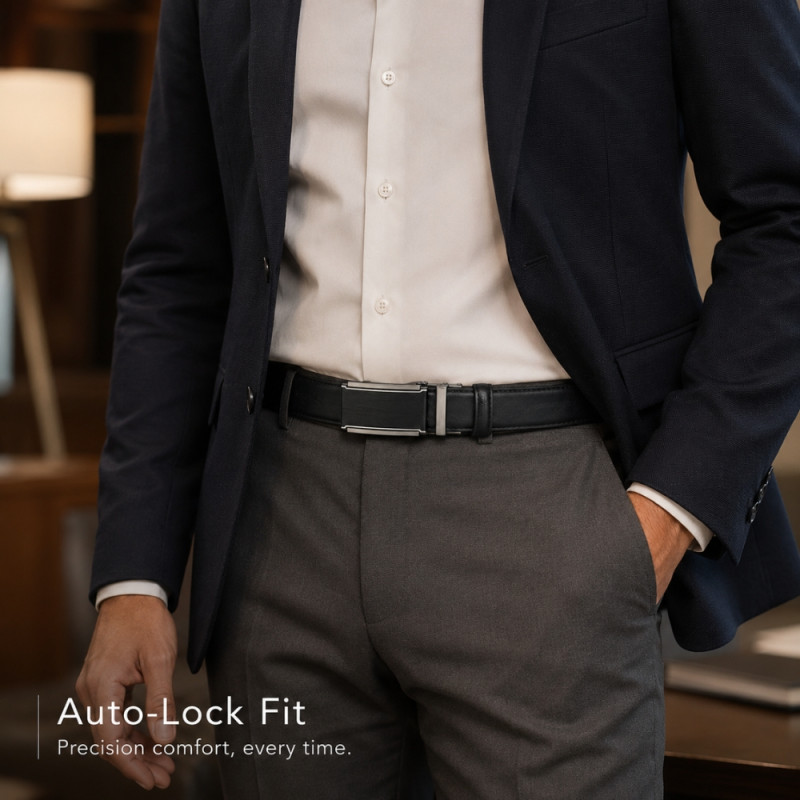 Men's Ratchet Belt with Automatic Sliding Buckle – 120cm – Black