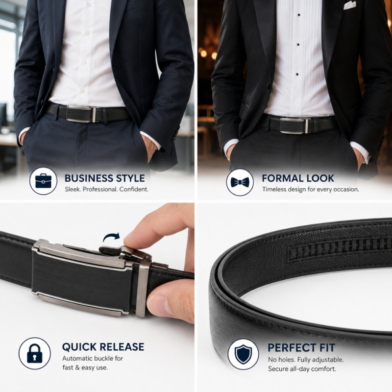 Men's Ratchet Belt with Automatic Sliding Buckle – 120cm – Black
