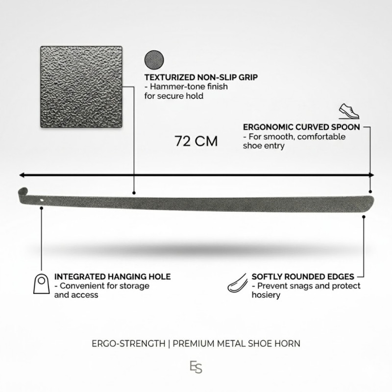 Executive Extra-Long Metal Shoehorn – Luxury Dark Gray Edition (72cm)