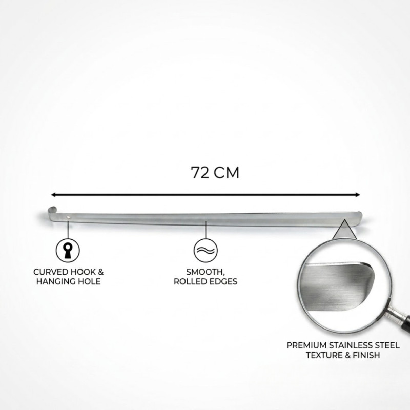 Professional SS Extra-Long Metal Shoehorn – Polished Silver (72cm)