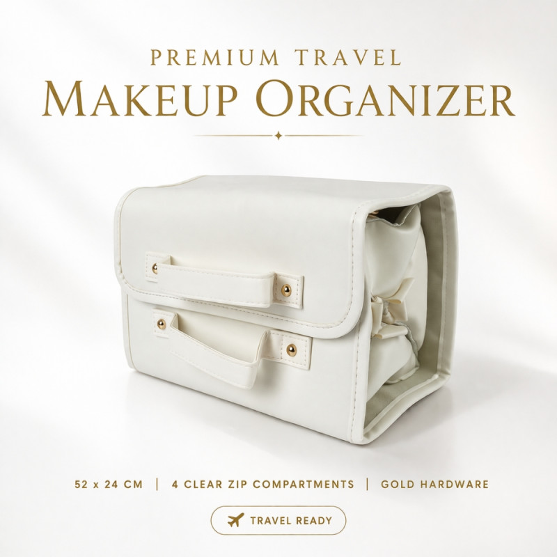 Executive Ivory Travel & Cosmetic Organizer Bag – 52cm Large Capacity
