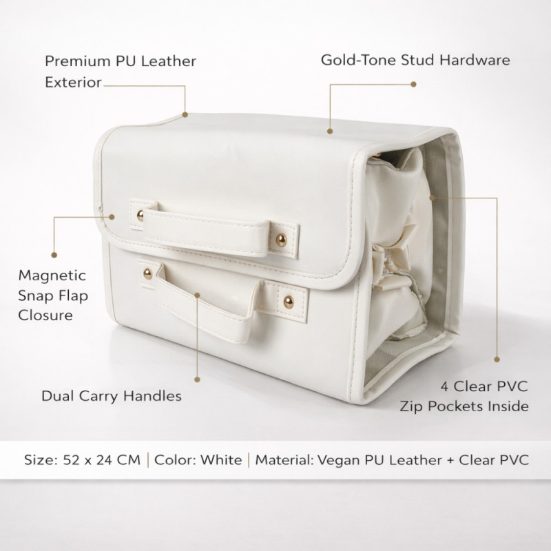 Executive Ivory Travel & Cosmetic Organizer Bag – 52cm Large Capacity