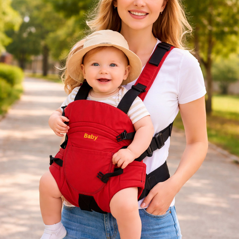 Multi-Functional Ergonomic Baby Carrier Bag – Red &amp; Black