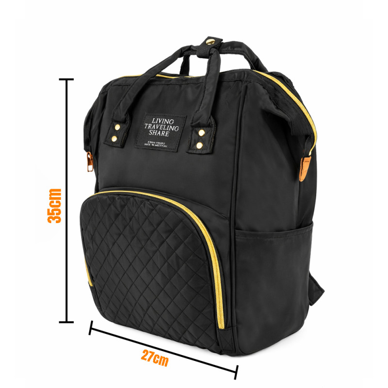 Elegant Quilted Baby Diaper Backpack – Midnight Black & Gold (35cm)