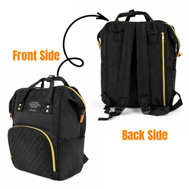 Elegant Quilted Baby Diaper Backpack – Midnight Black & Gold (35cm)