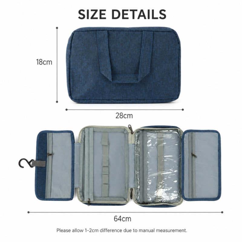 Voyager Series Hanging Travel Toiletry Bag – Deep Navy Blue (28cm)