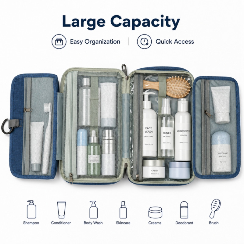 Voyager Series Hanging Travel Toiletry Bag – Deep Navy Blue (28cm)