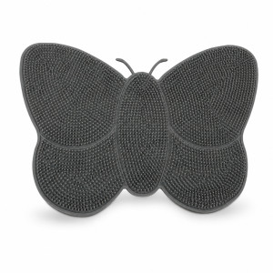 Organic silicone butterfly-shaped mat, measuring approximately 53 cm wide and 37 cm high, designed for bathroom use – Gray (37 x 53cm) Organic silicone butterfly-shaped mat, measuring approximately 53 cm wide and 37 cm high, designed for bathroom use – Gray (37 x 53cm)