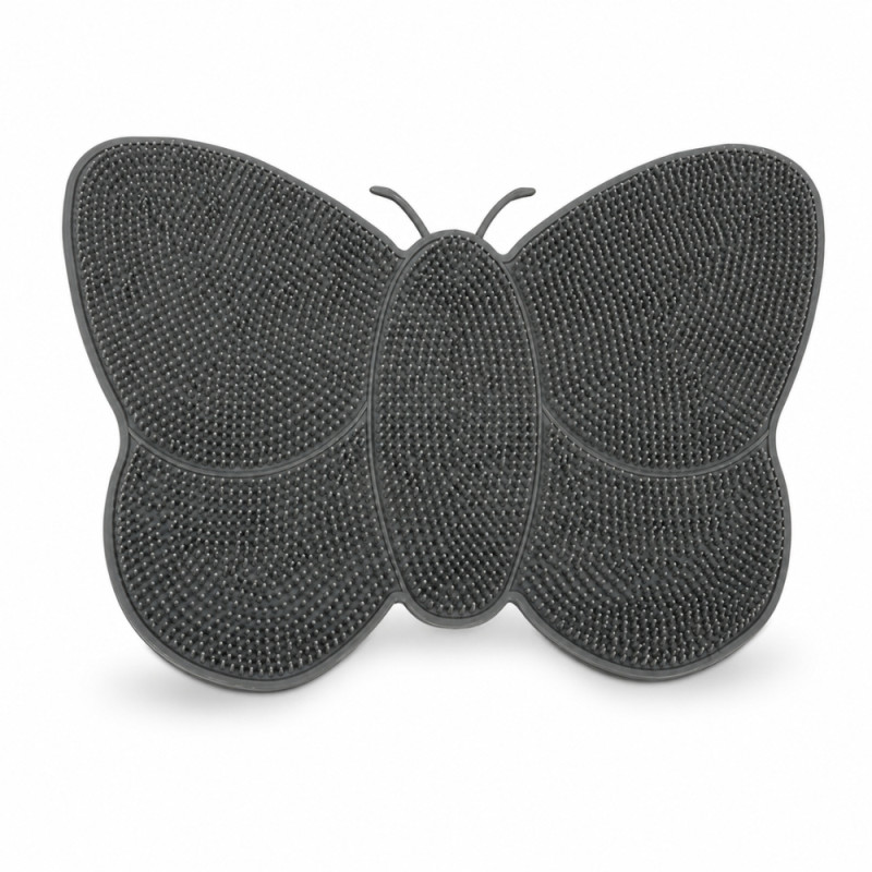 Organic silicone butterfly-shaped mat, measuring approximately 53 cm wide and 37 cm high, designed for bathroom use – Gray (37 x 53cm)
