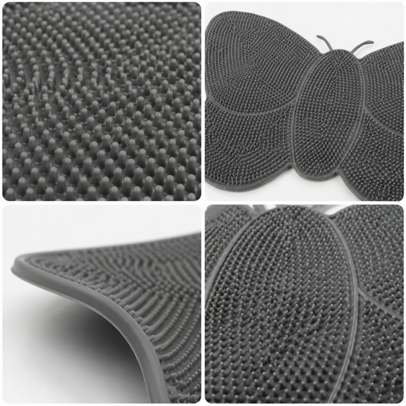 Organic silicone butterfly-shaped mat, measuring approximately 53 cm wide and 37 cm high, designed for bathroom use – Gray (37 x 53cm)