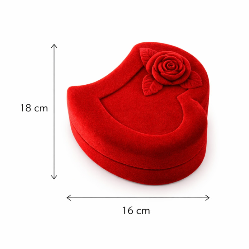 Luxury Heart-Shaped Velvet Necklace Box – Red Rose Proposal Edition (18cm)
