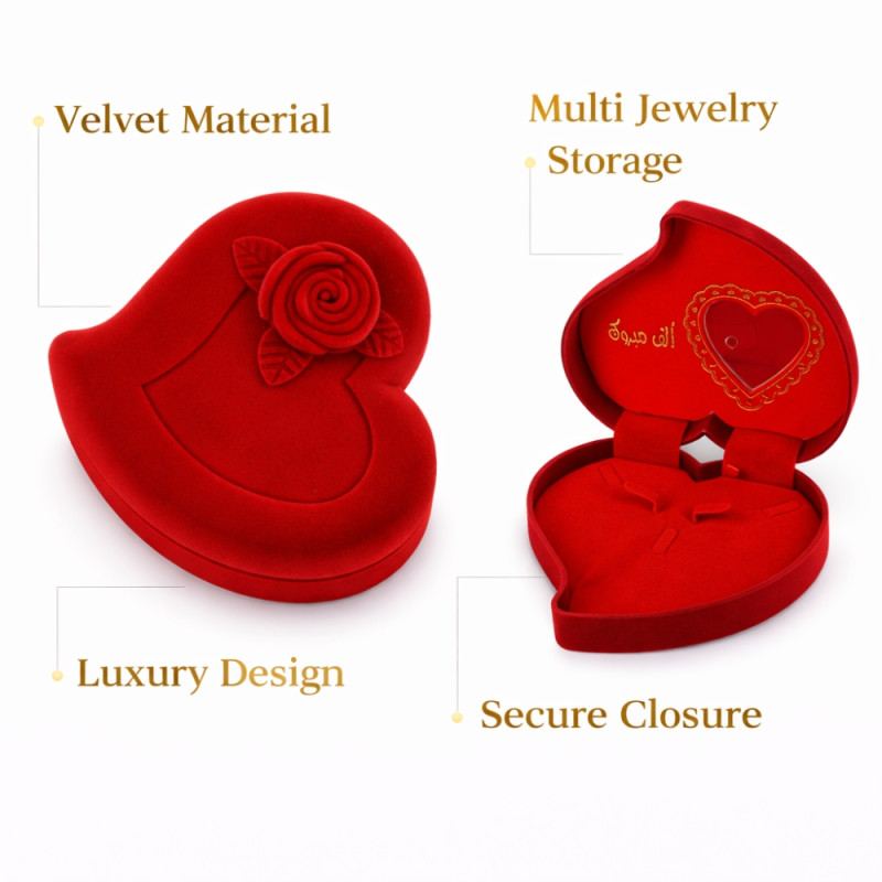 Luxury Heart-Shaped Velvet Necklace Box – Red Rose Proposal Edition (18cm)