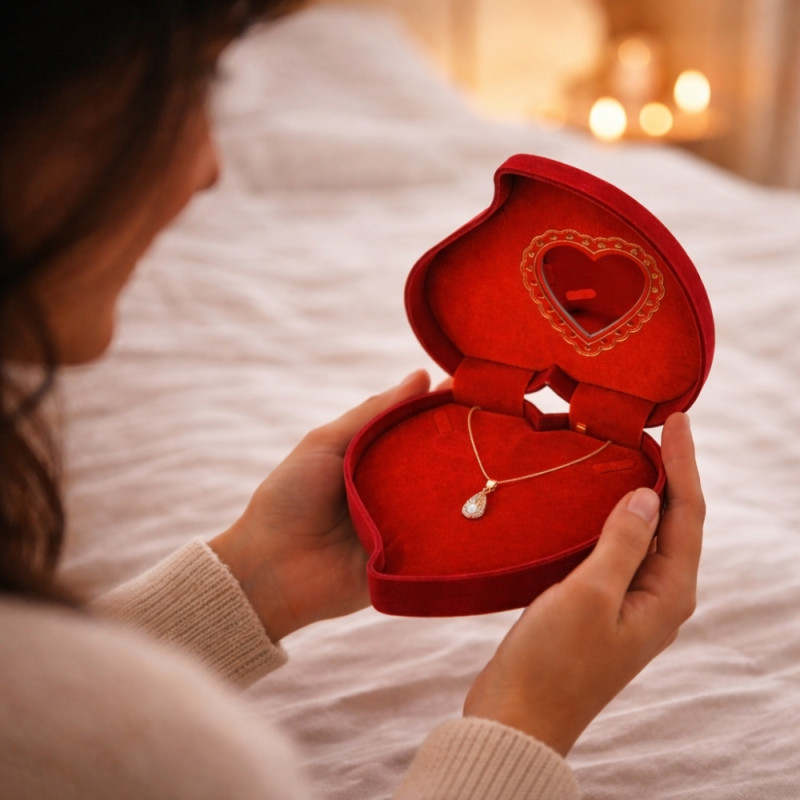 Luxury Heart-Shaped Velvet Necklace Box – Red Rose Proposal Edition (18cm)