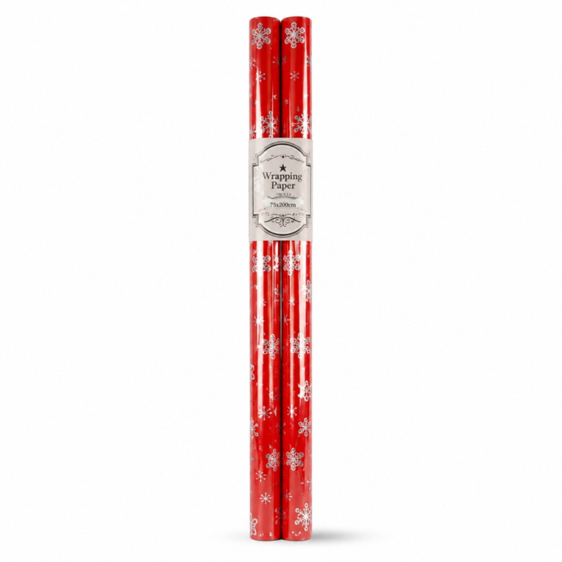 Red Christmas Gift Wrapping Paper Roll featuring a White Snowflake Design – 70cm x 100cm