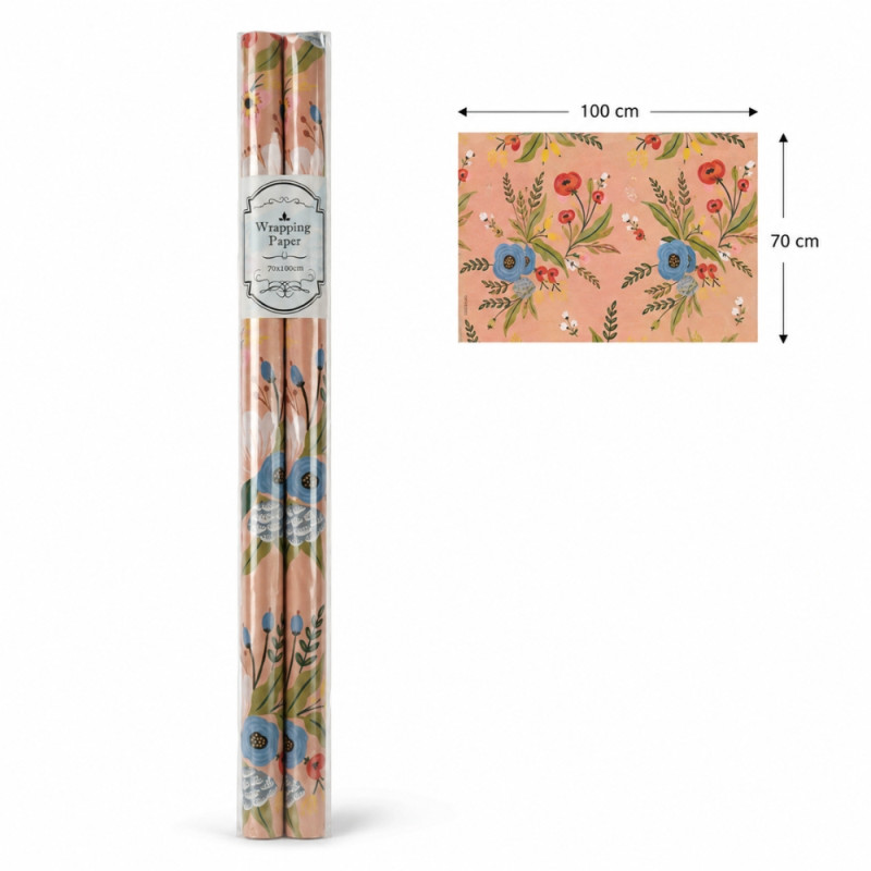 Pink Floral Wrapping Paper Roll Set - 2pcs