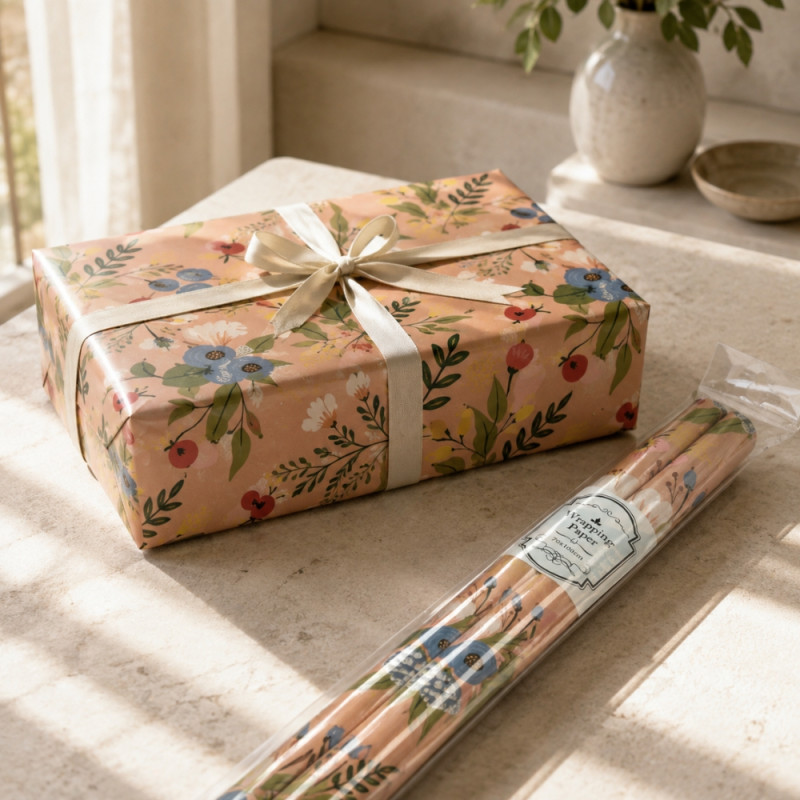 Pink Floral Wrapping Paper Roll Set - 2pcs