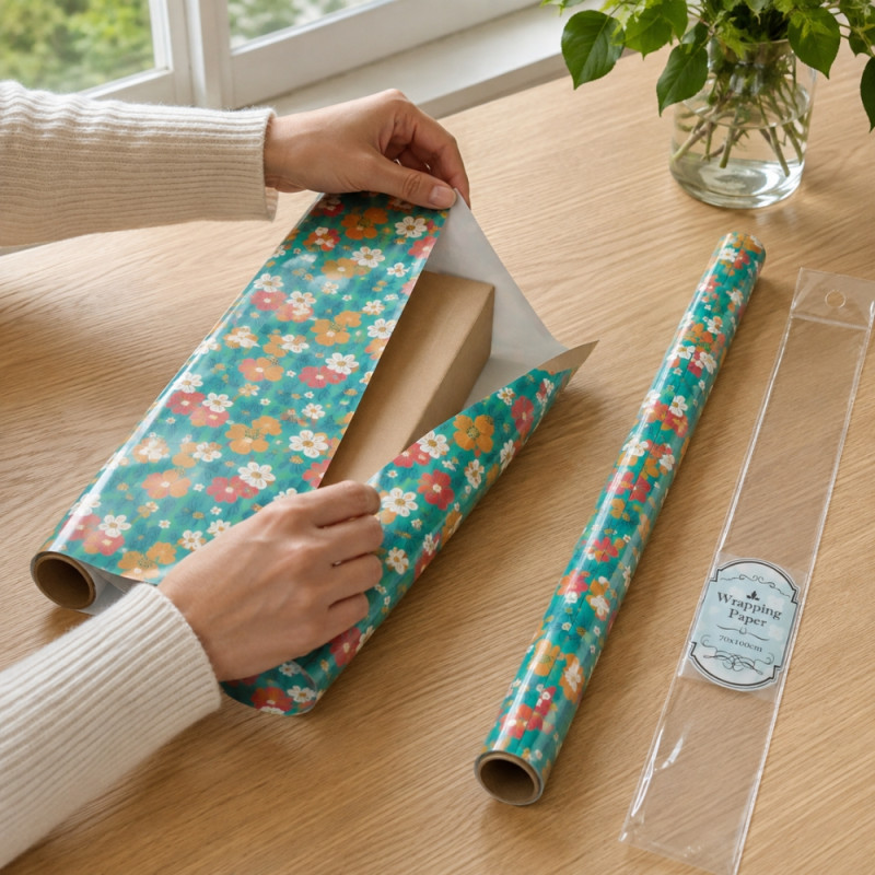 Teal Floral Wrapping Paper Set - 2pcs