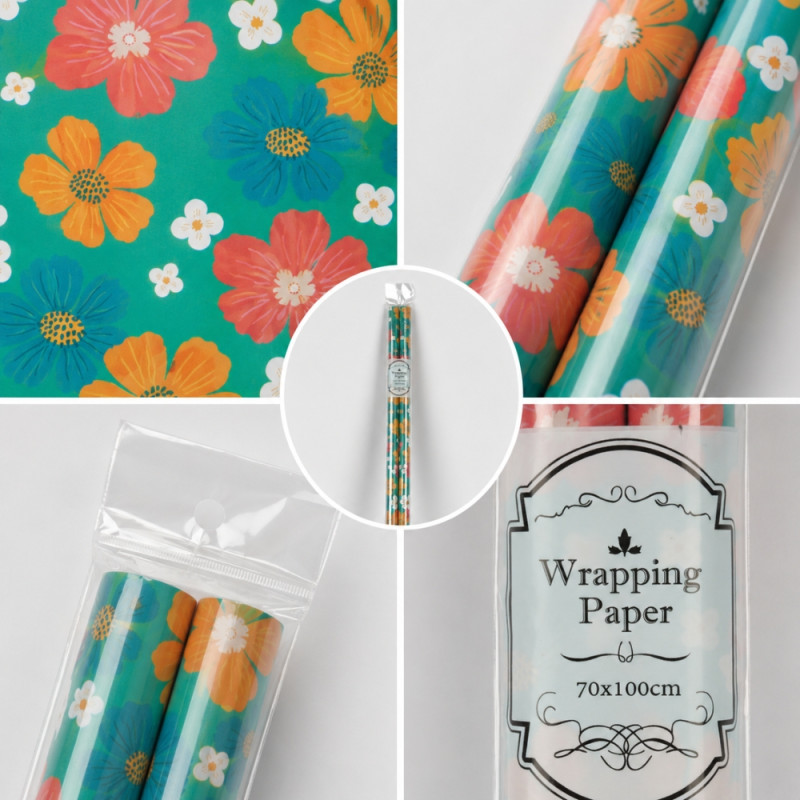 Teal Floral Wrapping Paper Set - 2pcs
