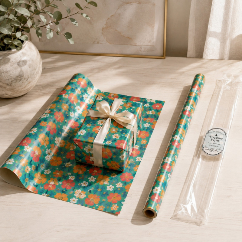 Teal Floral Wrapping Paper Set - 2pcs