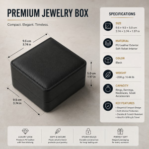 Onyx Style Jewelry Box Designed for Special Occasions &amp; Gifting – Black (H-9.5, W-9.5, L-5 CM)