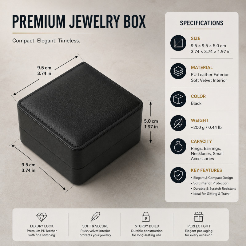 Onyx Style Jewelry Box Designed for Special Occasions &amp; Gifting – Black (H-9.5, W-9.5, L-5 CM)