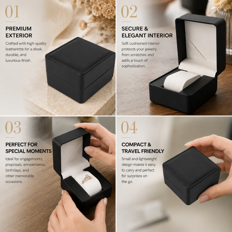 Onyx Style Jewelry Box Designed for Special Occasions &amp; Gifting – Black (H-9.5, W-9.5, L-5 CM)