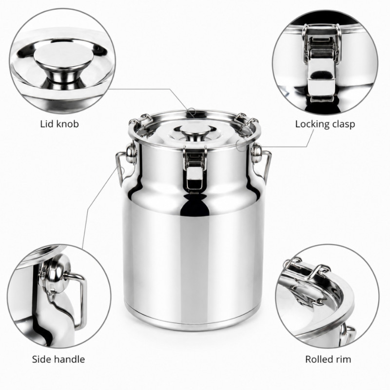 Stainless Steel Milk Canister – Silver (H-30cm X W-22cm)