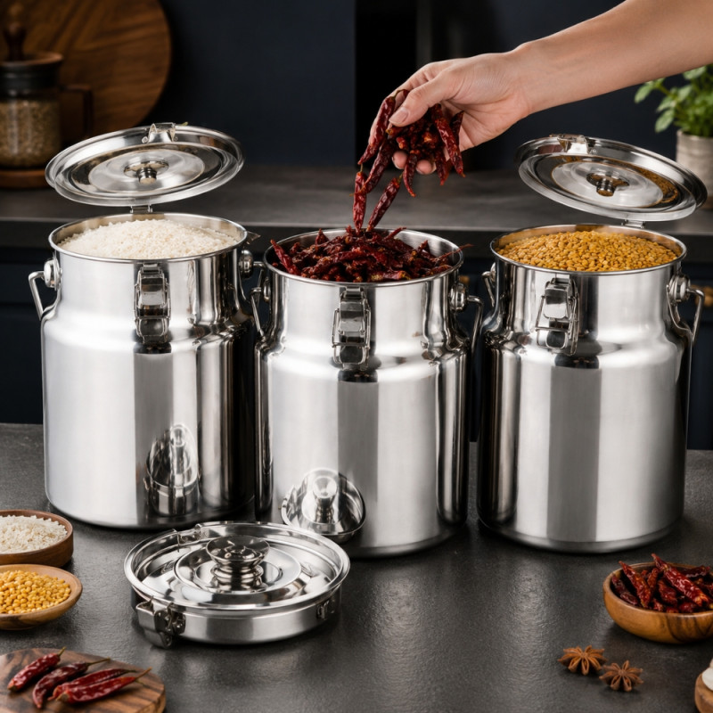 Stainless Steel Milk Canister – Silver (H-30cm X W-22cm)