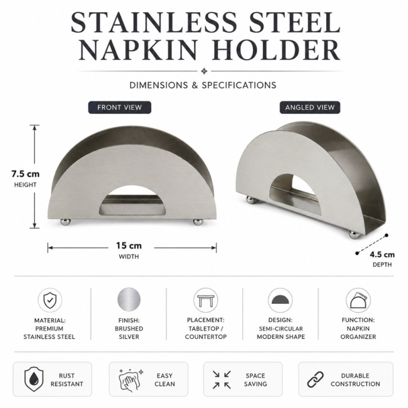 Essential STAINLESS STEEL TISSUE HOLDER – Silver Premium Quality (15 x 8cm)