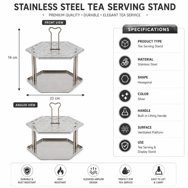 Classic STAINLESS STEEL SERVING RACK – Silver Premium Quality (8.5 x 5cm)