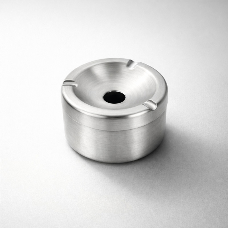 Professional Windproof Stainless Steel Ashtray – Polished Silver (10cm)