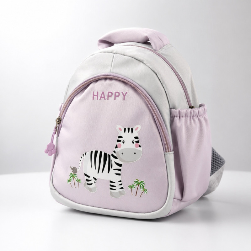 Kids' Zebra-Print Playful Backpack – Light Pink &amp; Off-White (24cm)