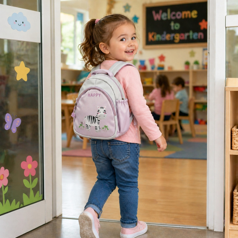 Kids' Zebra-Print Playful Backpack – Light Pink &amp; Off-White (24cm)