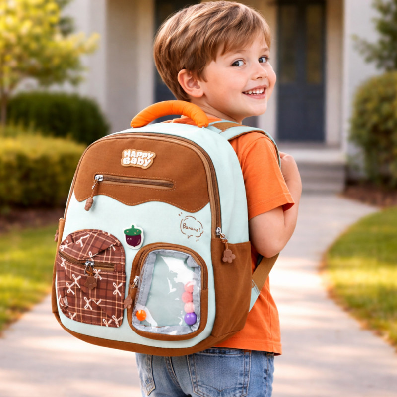 Kids Urban Adventure Mini Backpack – Aqua & Earthy Brown (32cm)
