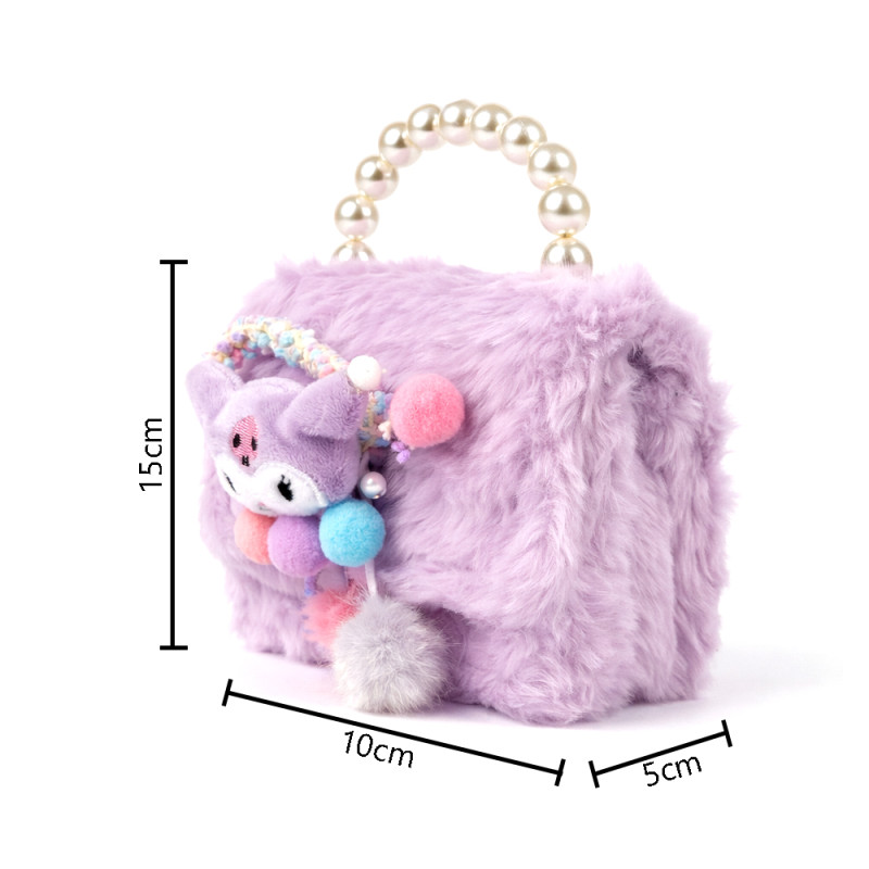  Enchanted Lavender Plush Handbag – Pearl Handle & Character Charm (15cm)
