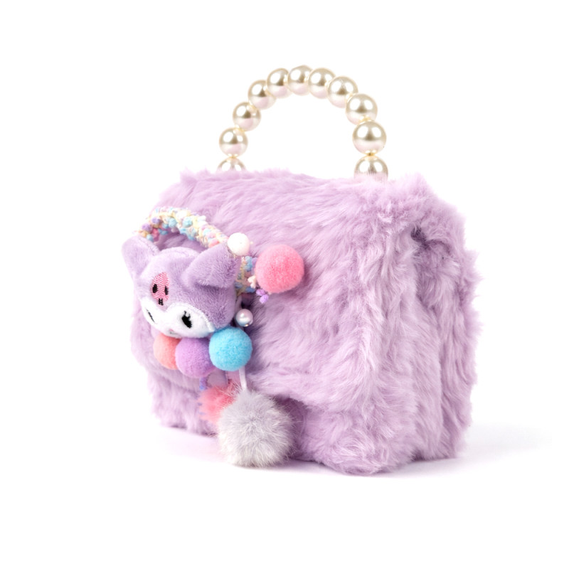  Enchanted Lavender Plush Handbag – Pearl Handle & Character Charm (15cm)