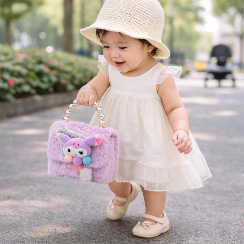  Enchanted Lavender Plush Handbag – Pearl Handle & Character Charm (15cm)