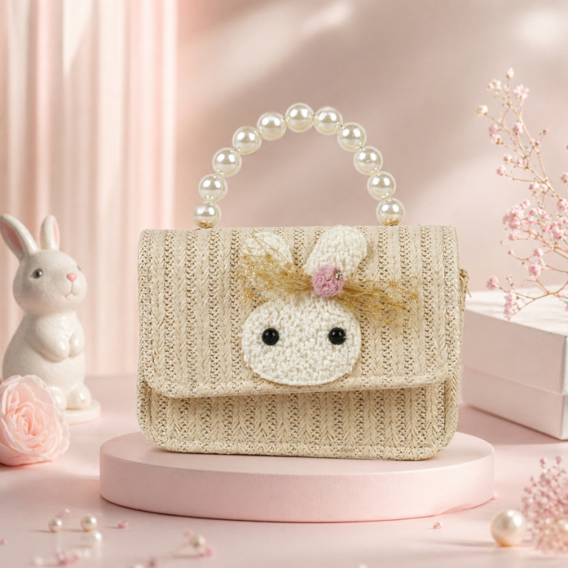 Kids' "Bunny Bloom" Elegant Handbag – Timeless Ivory with Pearl Handle (15cm)