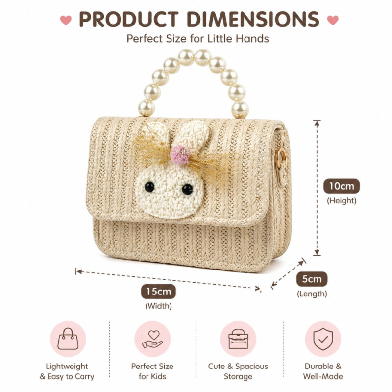 Kids' "Bunny Bloom" Elegant Handbag – Timeless Ivory with Pearl Handle (15cm)