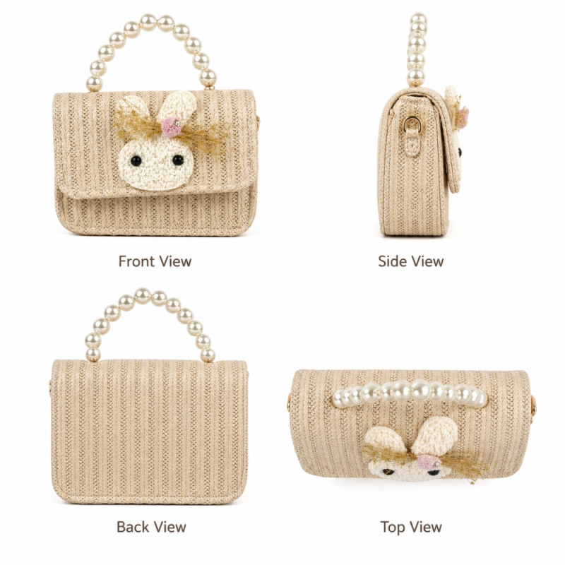 Kids' "Bunny Bloom" Elegant Handbag – Timeless Ivory with Pearl Handle (15cm)