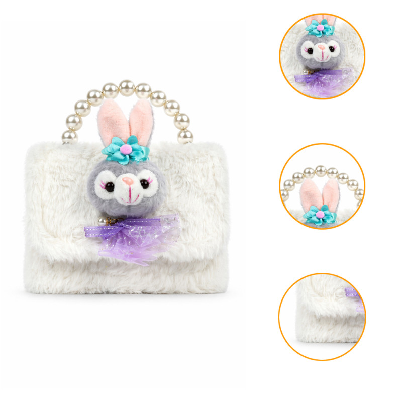 Kids' Cuddly Bunny Plush Handbag – Snow White with Pearl Handle (15cm)