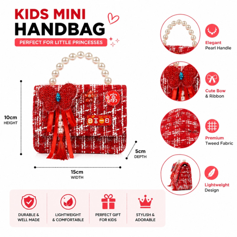 Kids' Charming Mini Handbag – Radiant Ruby Red (15cm)