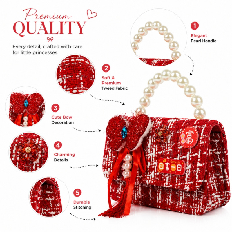 Kids' Charming Mini Handbag – Radiant Ruby Red (15cm)