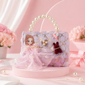 Kids' Elegant Two-Tone Mini Handbag – Light Gray & Light Pink (15cm)